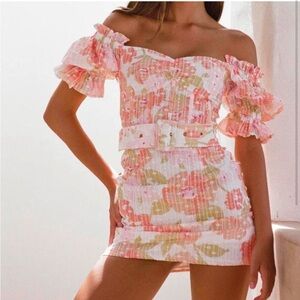 Sabo Carlita corset cotton floral belted mini dress